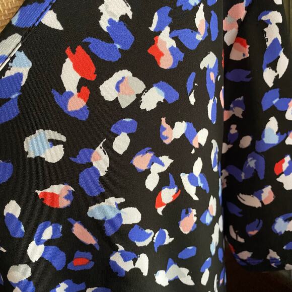 Roaman’s Abstract Print Midi Dress 14/16 V-Neck Short Sleeve A-Line Stretch - Picture 15 of 17